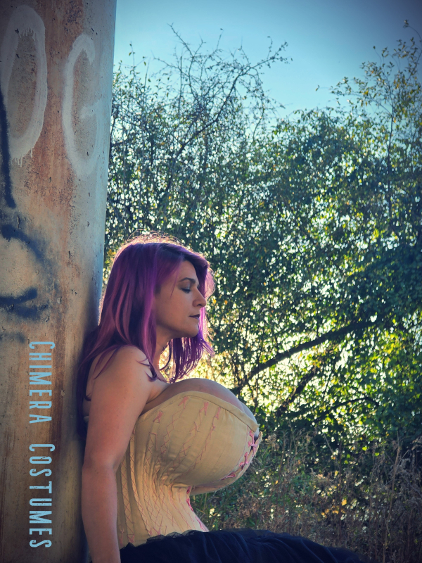 hentai mommy leaning pole giant fake tits purple hair corset fantasy